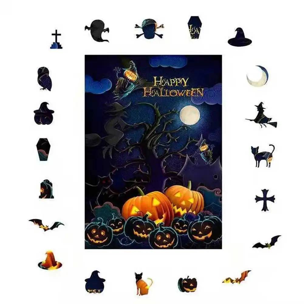 

Halloween 3D Puzzle Jigsaw Pumpkin And Witch Educational Wooden Puzzle Toy Wooden Puzzle Three-dimensional Puzzle