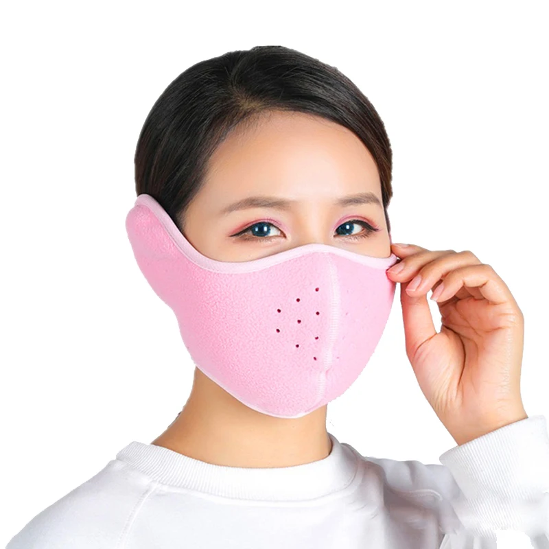 Pink Мужская и женская велосипедная маска для лица из флиса, дышащая, зимняя, для спорта на открытом воздухе, защита для ушей, половина лица, маска для рта, теплая, для езды на велосипеде, маска - Цвет: Pink