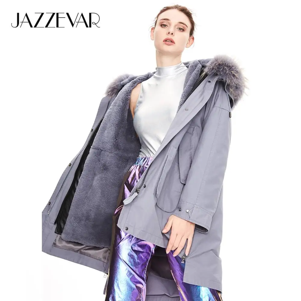 JAZZEVAR 2019 Winter new arrival women coat high quality mid-length fashion style parka with real fur warm women  coat K9036