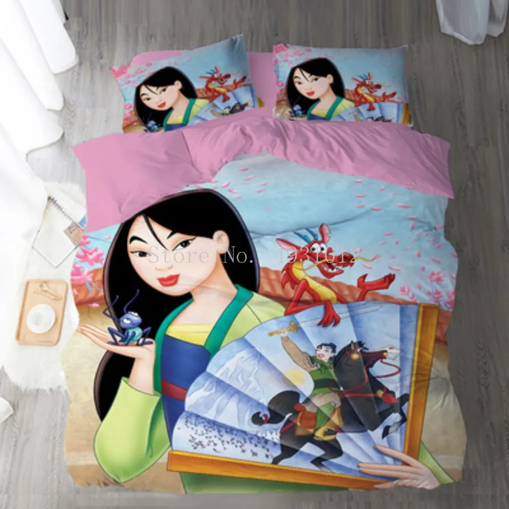 

Thick Disney Mulan Bedding Set Single Double Queen King Duvet Cover Pillowcase Girls Bed Cover 3 Pcs of Children's Home Textile