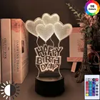 Светодиодный ночсветильник с сердечками и воздушными шарами, меняющий цвет, ночсветильник для девочек, украшение для детской комнаты, уникальный подарок на день рождения, настольная лампа 3D для спальни
