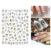 10pcs non mainstream cartoon character nail stickers blooming abstract green plants flowers gradient color nail decals