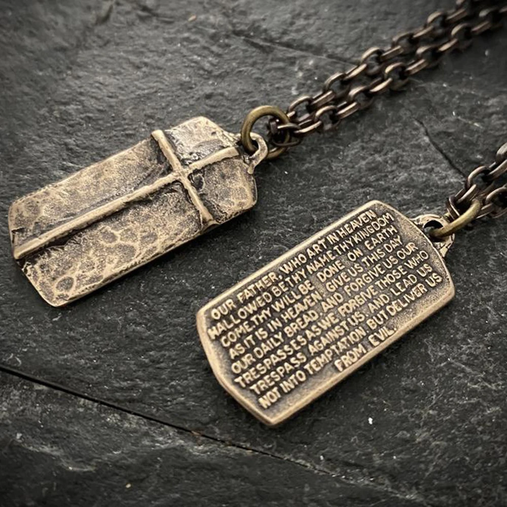 

Hot sale new cross brass necklace men's bronze pendant necklace Christian religious tag chain necklace Christmas gift