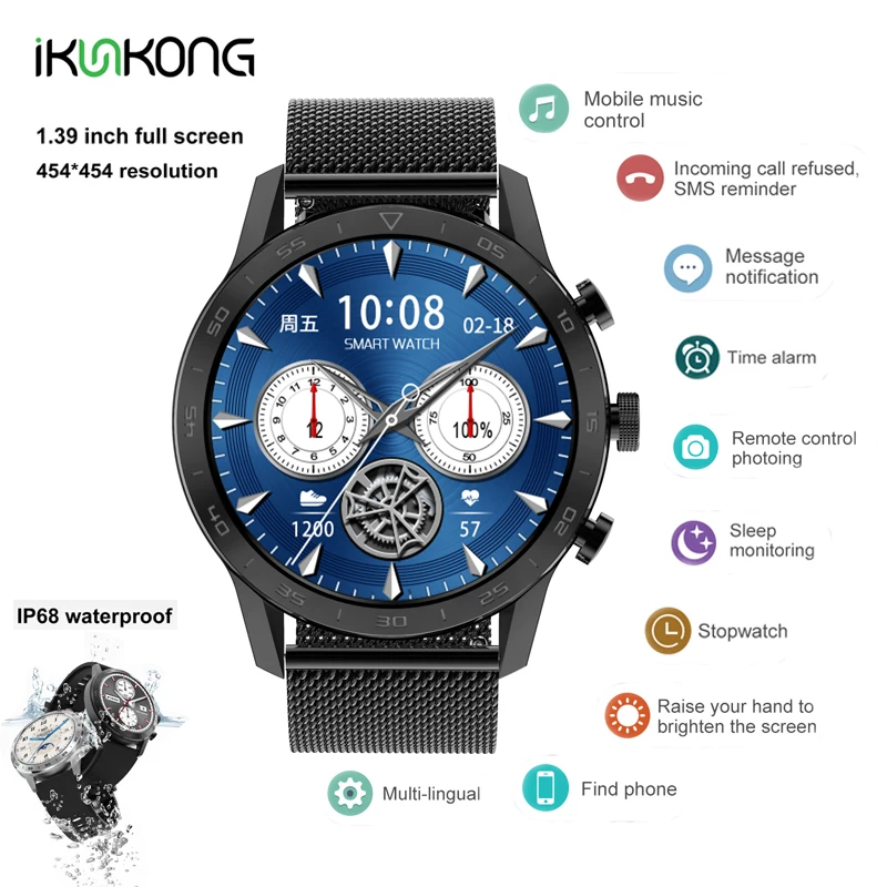 

2022 wireless charging rotatable button remote control music 454*454 high-definition screen ECG+PPG QR code payment smart watch