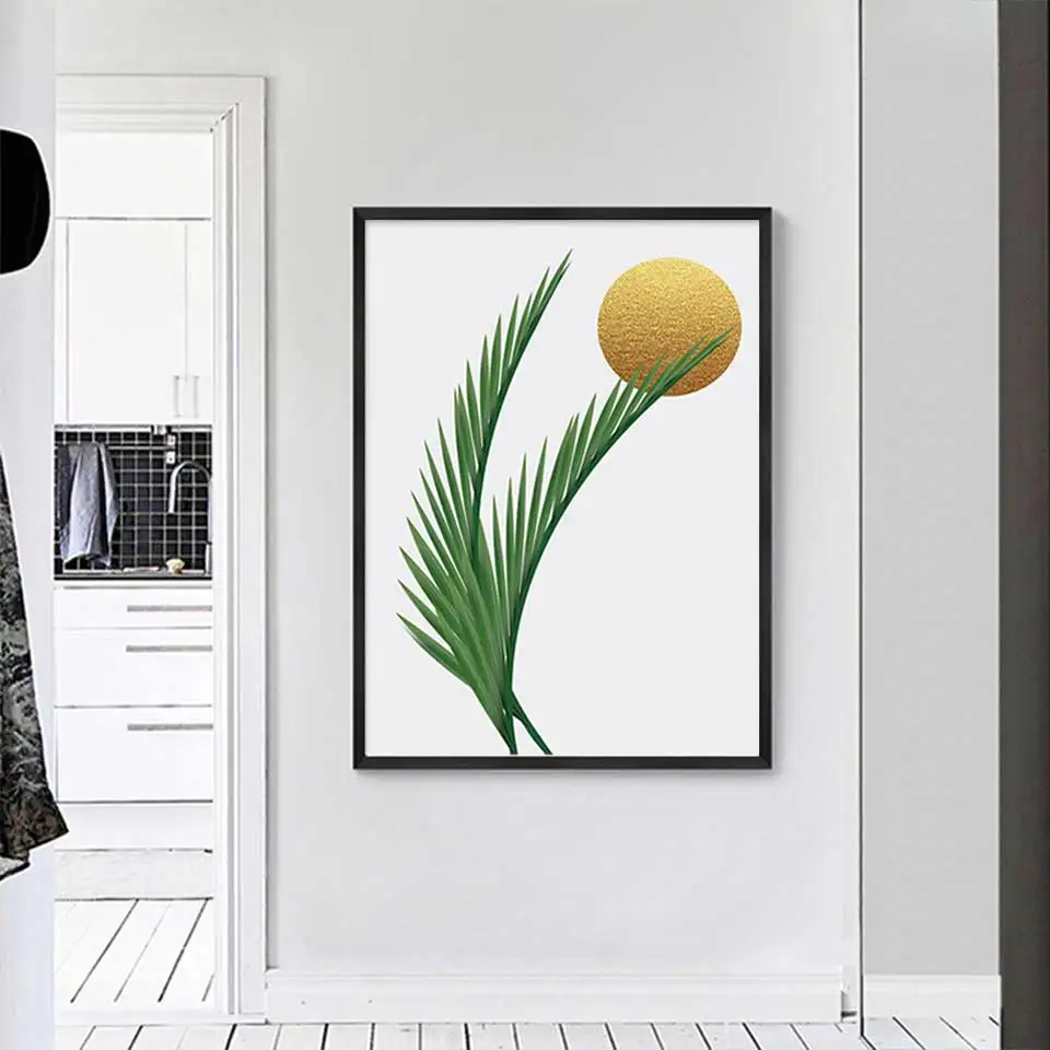 Spain modern Wall Art Painting Print Poster Golden Sun and monstera Green leaf Picture for Living Room home Decoration | Дом и сад