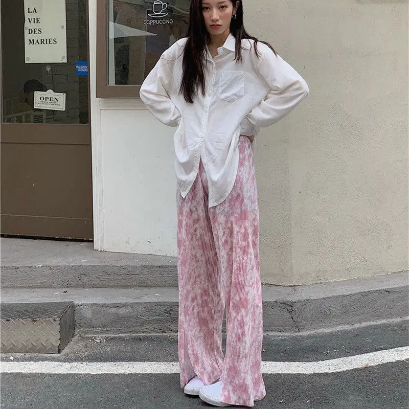 

Tie dyed wide leg pants women's high waist straight pants
