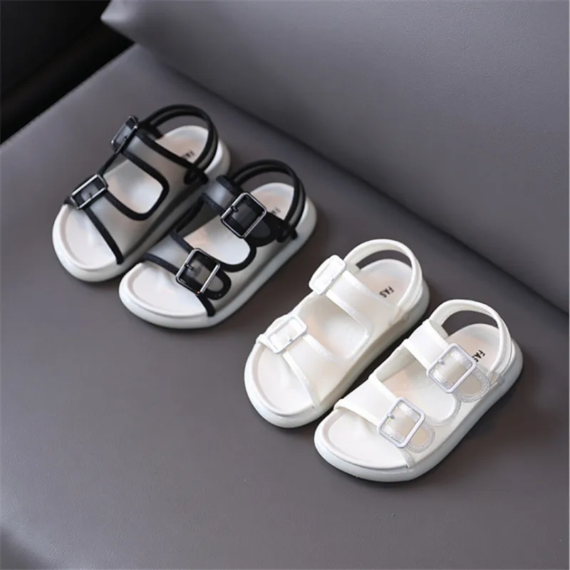 

2021 New Summer Children's Sandals Toddler Kids Shoes Soft Sole White Black Fashion Boys Girls Beach Sandals 21-30