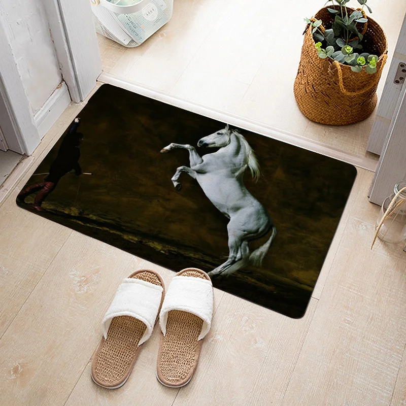 Белый черный лошадиный напольный коврик для ванной комнаты животное фланелевый
