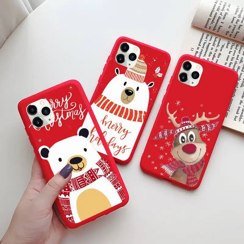 

Cartoon Elk Merry Christmas Phone Case Candy Color for iPhone 11 12 13 mini pro XS MAX 8 7 6 6S Plus X 5S SE 2020 XR