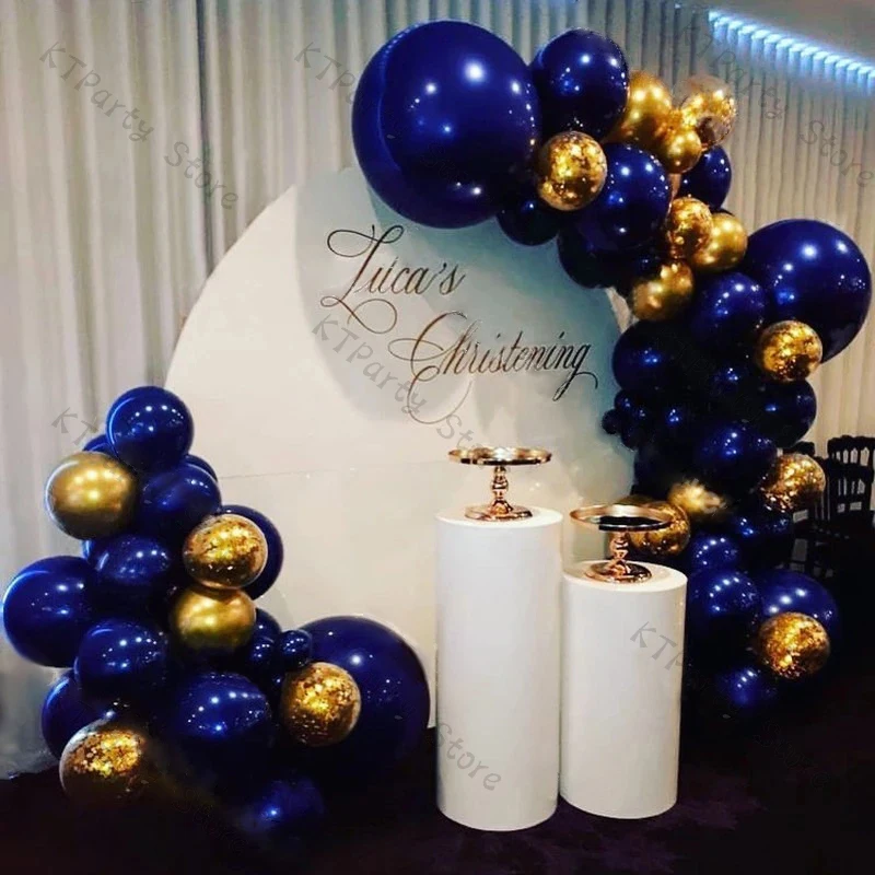Globo de l&aacute;tex de aluminio para decoraci&oacute;n de fiesta de bautizo, arco de guirnalda de 80 piezas, color dorado y azul marino, para Baby Shower-0