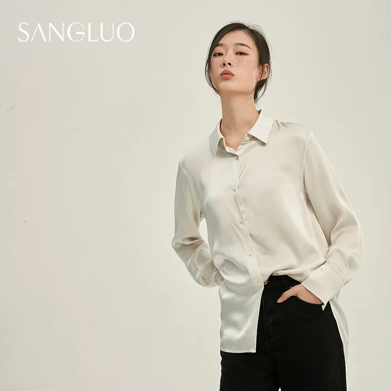 

★Must be fashionable] 19mm heavy silk shirt Sangluo commuter ol wind mulberry silk top female