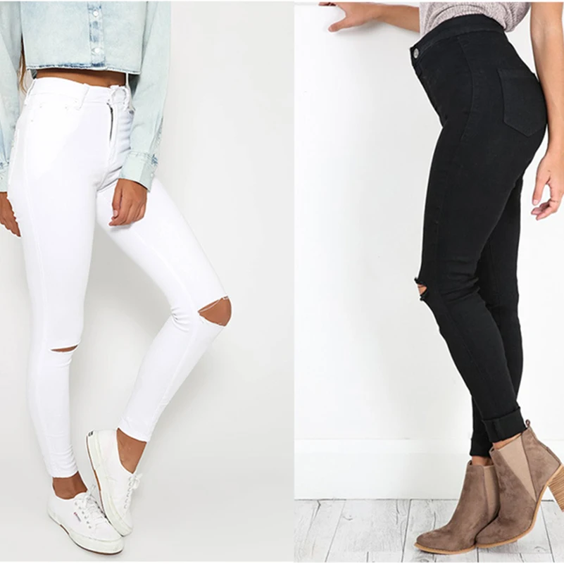 Casual Waist Long Pencil Style Summer Jeans Boyfriend 2020 Pants Women Cool Skinny Ripped Fashion Denim fall Cotton | Женская одежда
