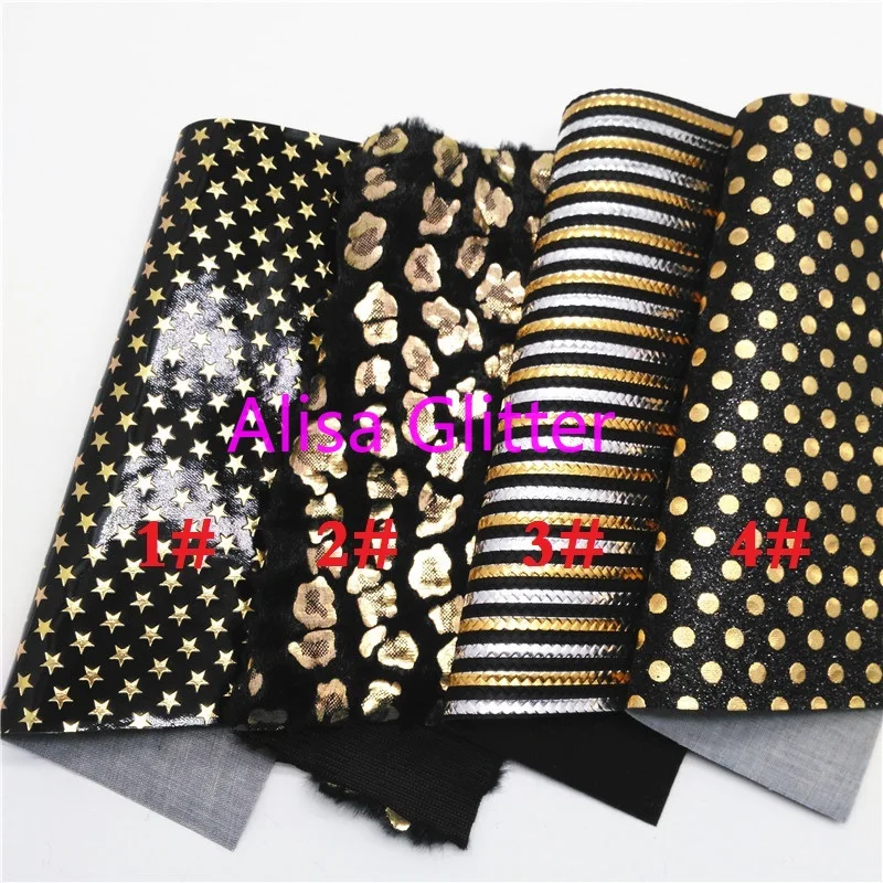 1 шт. А4 Размер 21х29см Алиса блестящая черная Золотая искусственная кожа ткань