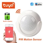 Tuya Мини WIFI PIR датчик движения встроенный аккумулятор без отверстий установка датчик человеческого тела беспроводной инфракрасный детектор Tuya