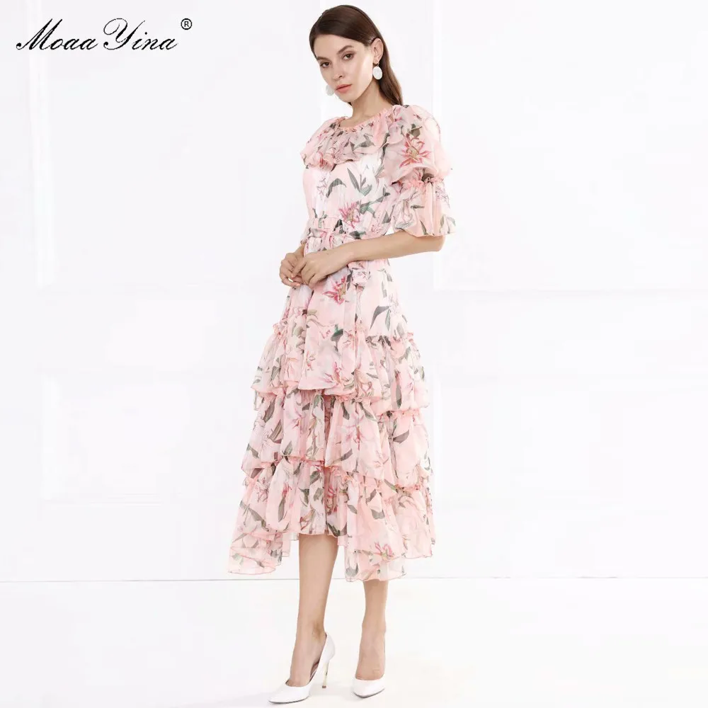 Женское дизайнерское платье MoaaYina шифоновое с цветочным принтом и оборками весна