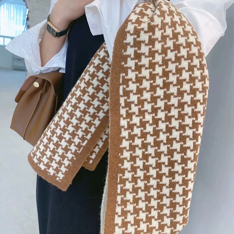 

2021 Korean autumn and winter new thousand bird lattice scarf imitation cashmere long women's scarf fashion thickened warm shawl
