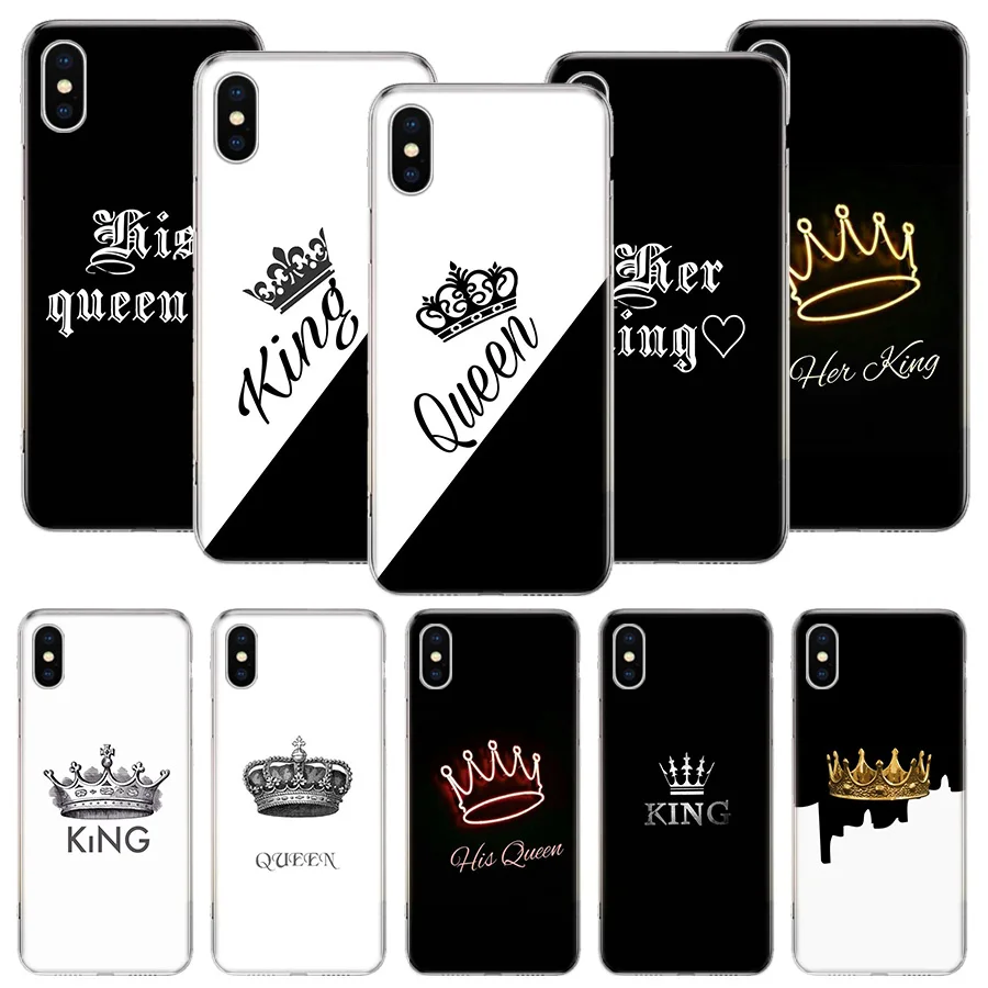 

Lovers King Queen Phone Case For iPhone 11 12 13 Pro XS XR X Max 7 8 6 6S Plus Mini + 5 SE Pattern Customized Coque Cover Capa