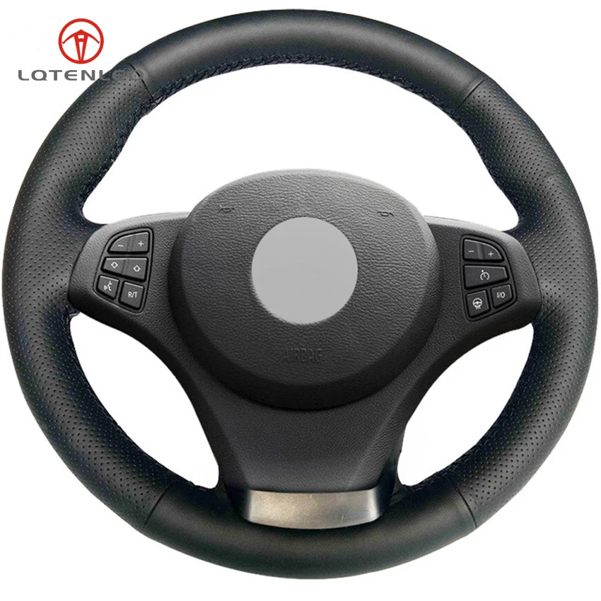 LQTENLEO черный прошитый вручную чехол рулевого колеса автомобиля из искусственной