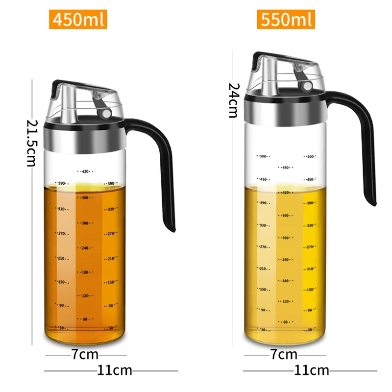 Olive Oil Dispenser Bottle Auto Flip Condiment Container Scale Mark Lead-Free Borosilicate Glass Kitchen Multifunction Cruet images - 6
