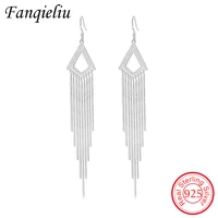 fanqieliu long tassels real 925 sterling silver drop earrings for women wedding jewelry zircon dangler gift girl fql21475