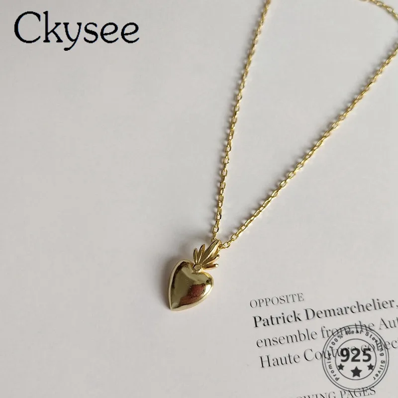 

Ckysee Golden 925 Sterling Silver Necklace Heart Pineapple Pendant Necklace For Fashion Women Girlfriend Silver 925 Jewelry