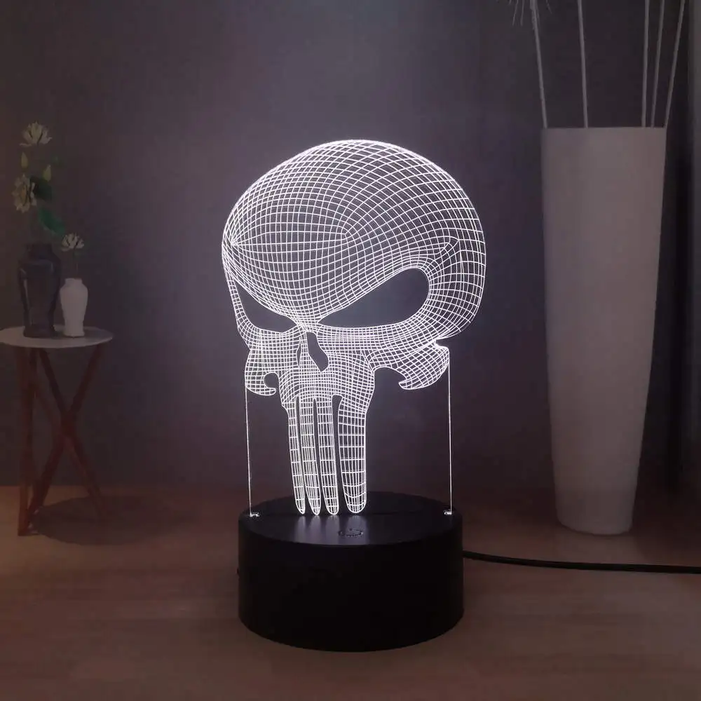 Горячая продажа фильм 3D фигурка крутой Каратель герой череп 7 цветов Изменение LED