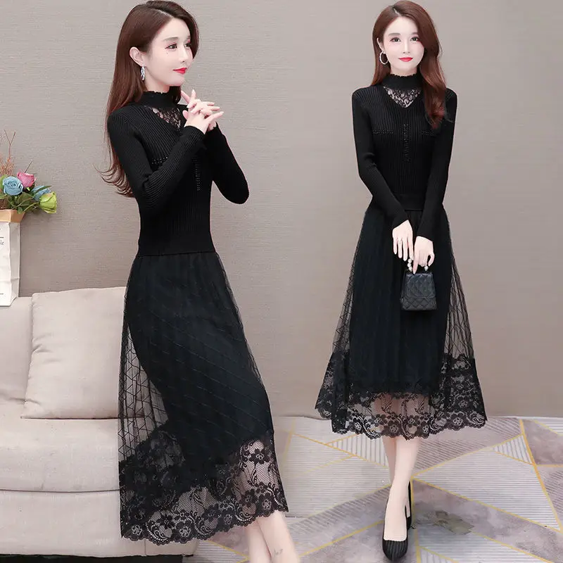 

Mid-Length Autumn Winter Overknee Sweater Dress Women's Knitted Dress Women Dresses for Women Vestido De Mujer