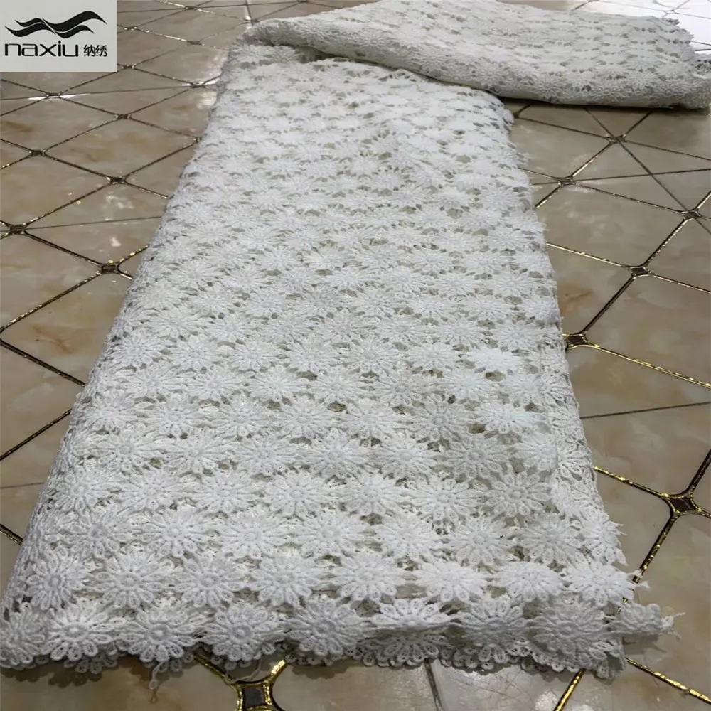 

Madison White Nigerian African Lace Fabric 2021 High Quality Lace 100% Cotton Lace Guipure Cord Lace Fabric For Wedding Party