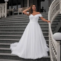 2021 plus size wedding dress modest off the shoulder v neck appliques zip up sexy a line long bridal dresses