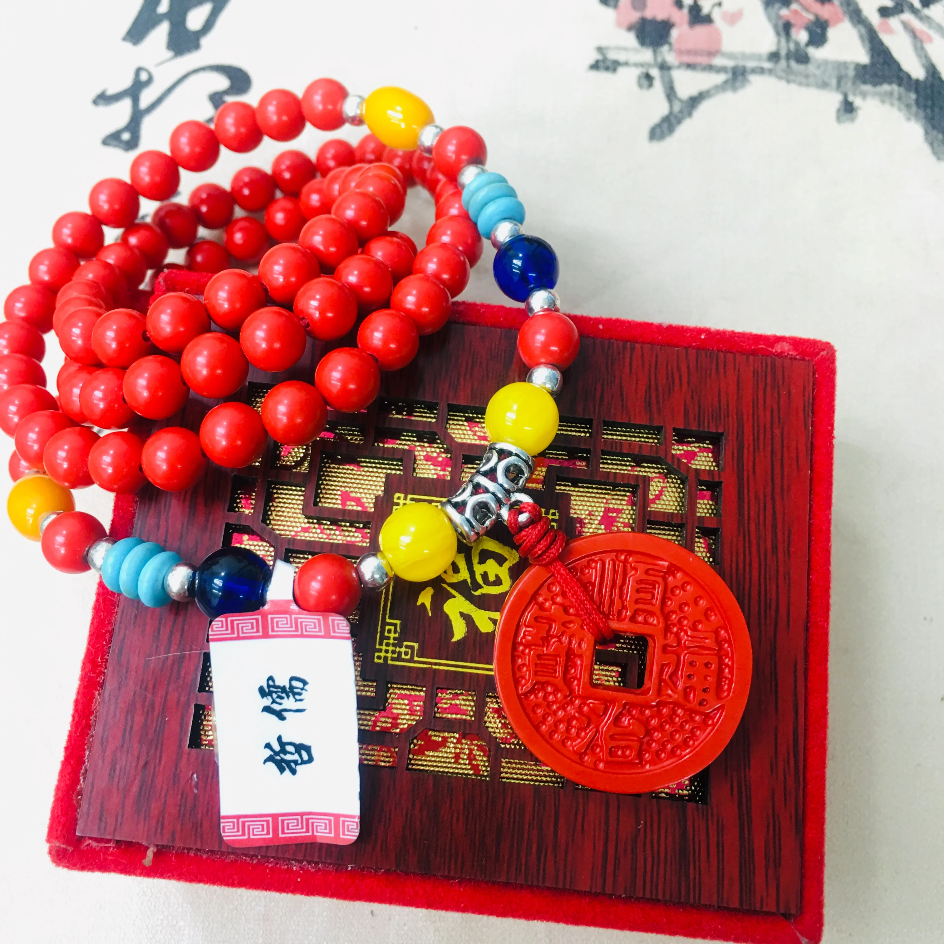 Zheru натуральная киноварь резной старинный шунчжи денежный кулон с двухцветными