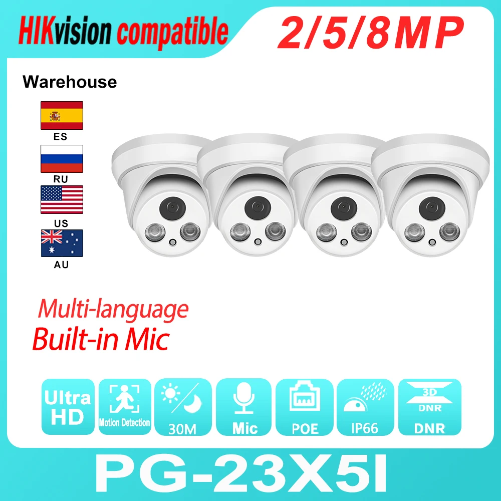 

Hikvision Compatible IP Camera Dome 4K 8MP 5MP PoE Built-In Mic H.265+ IR Range 30M Motion Detection IP66 Waterproof Smart Home