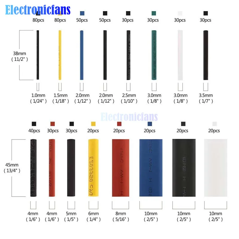 Полиолефиновая термоусадочная трубка 580 шт. с изоляцией для проводов и кабелей 2:1