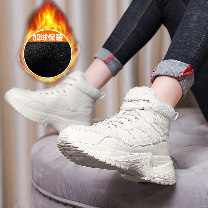 Женские ботинки на платформе Новинка 2020 года зимняя обувь плюшевом меху модные