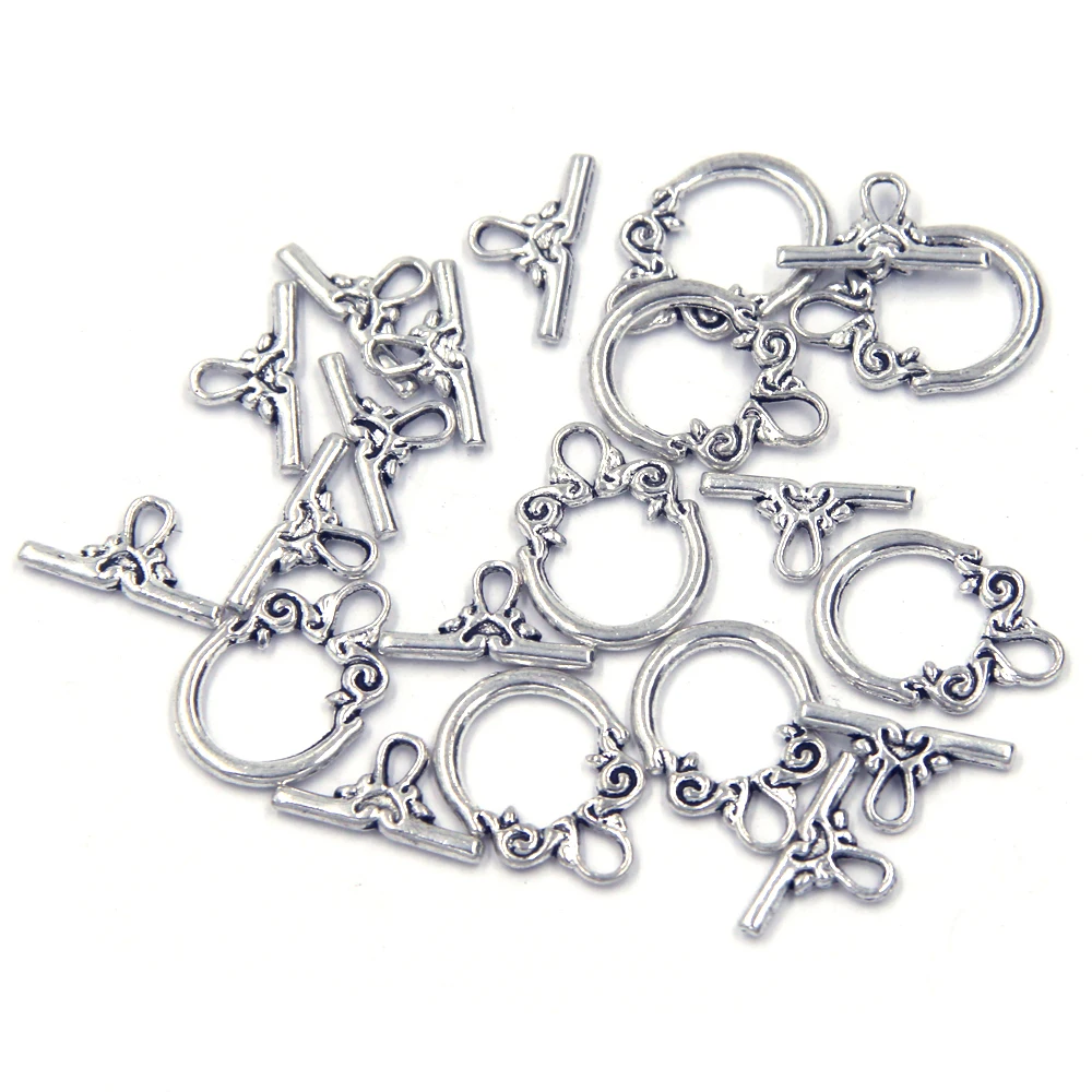 

End OT Clasps Connectors Hooks Toggle Clasp For Bracelet Jewelry DIY Making Findings Flower Cercle Silver Tone 14x20mm 10Sets