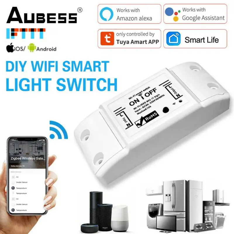 

Aubess DIY Mini Wi-Fi Smart Light Switch Timer SmartLife APP Wireless Remote Control Breaker Modules Support Alexa Google Home