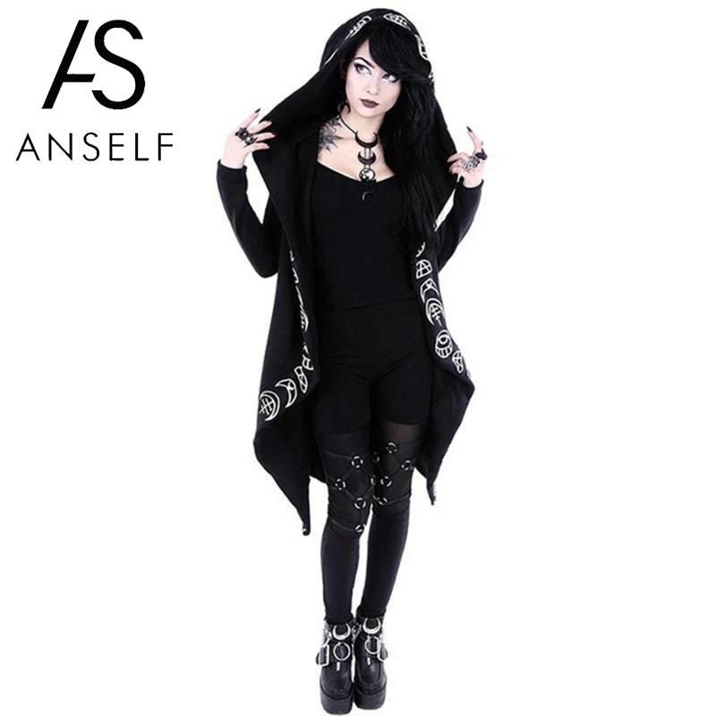 Женская толстовка с капюшоном Anself готический шик хлопок свободный Луна простой