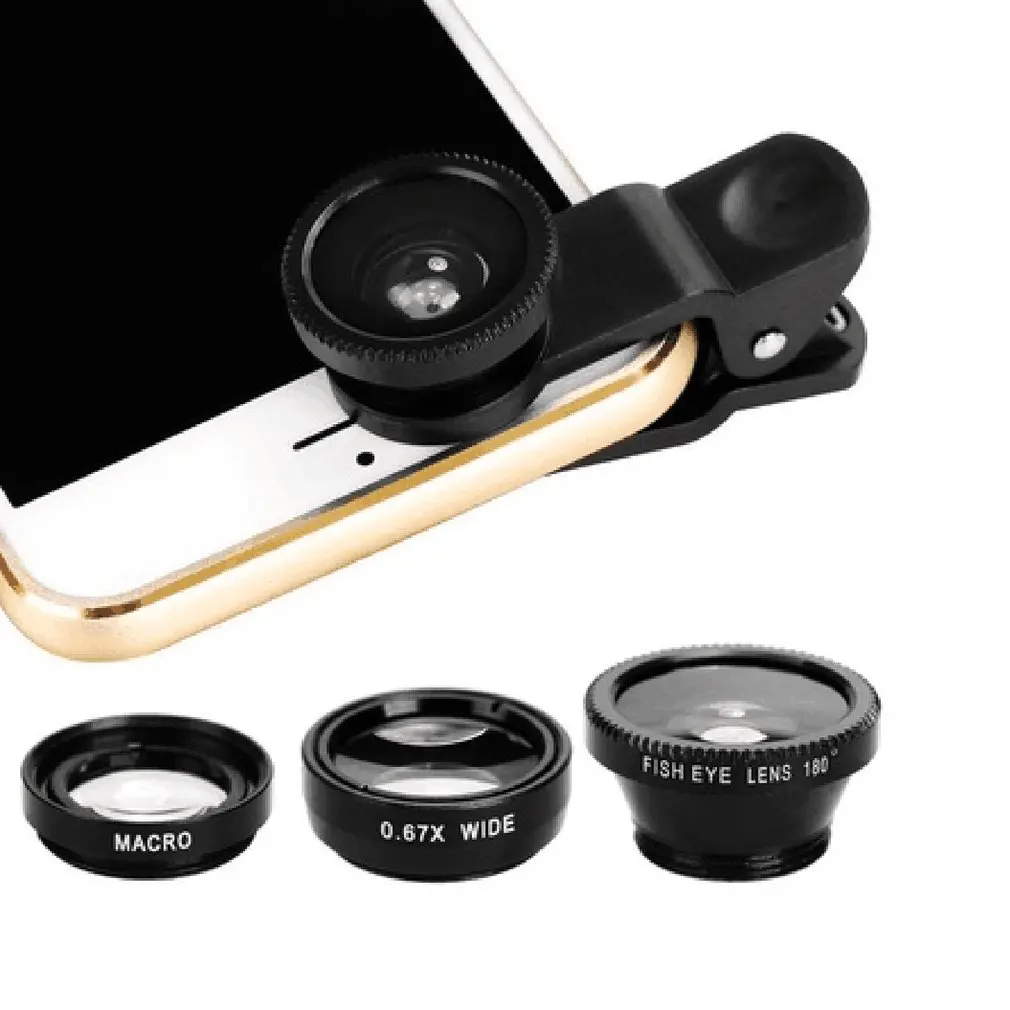 

4-in-1 Wide Angle Macro Fisheye Lens Camera Kits Mobile Phone Fish Eye Lenses with 0.67x for most mobile phones