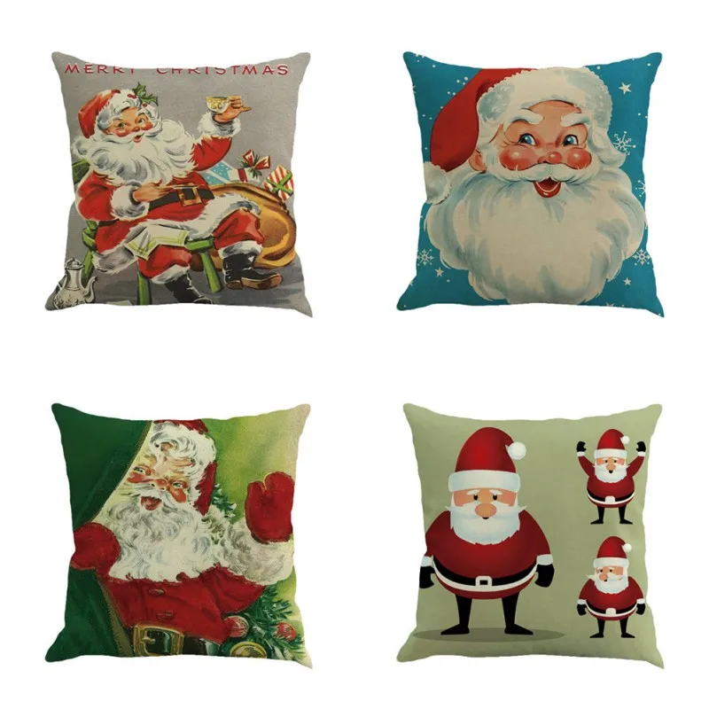 Рождественская Подушка чехол с мультяшным Санта Клаусом винтажная подушка для