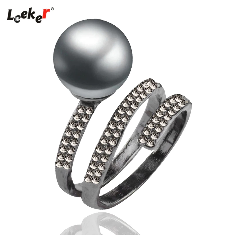 Женское кольцо с искусственным серым жемчугом LEEKER черное в стиле ретро 12 мм 558