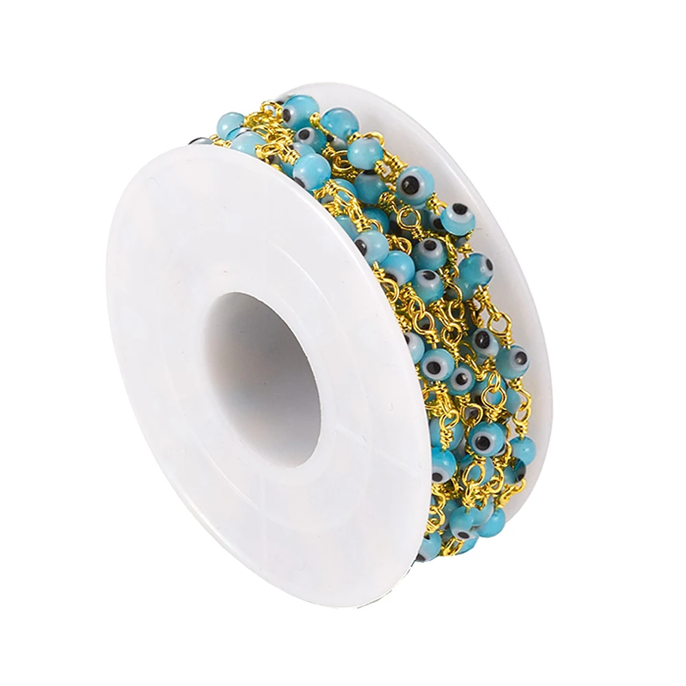 

1 Meter Handmade Evil Eye Chain Metal Brass Beaded Chain for DIY Necklace Bracelet Jewelry Making Findings