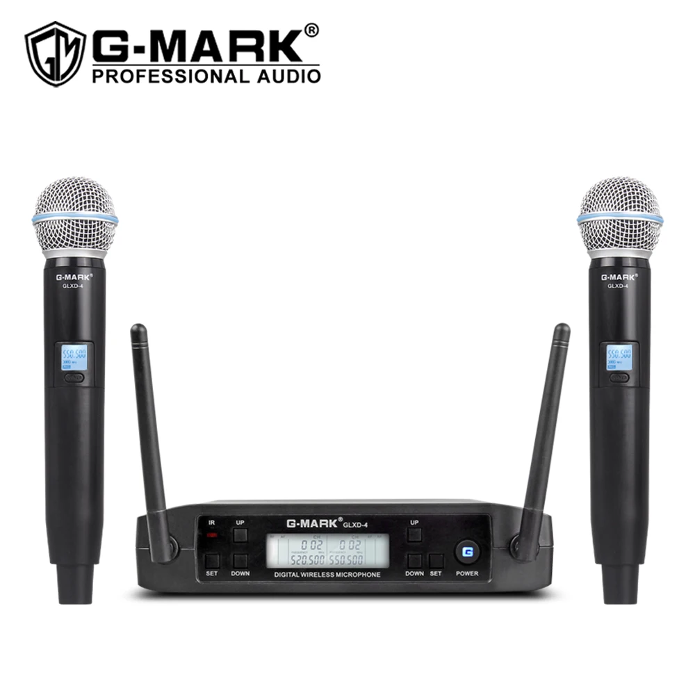 

Wireless Microphone G-MARK GLXD4 Professional UHF Dual System SM58 Dynamic Handheld Mic DJ Speech Wedding Band Church Show Party