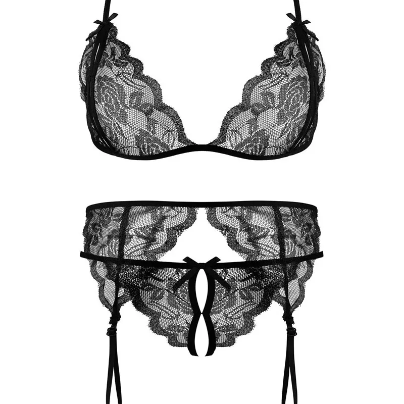 Women's new hot Sexy Costumes Black Open Bra lenceria sex Net Yarn Splice erotic underwear embroidery porn costumes | Тематическая