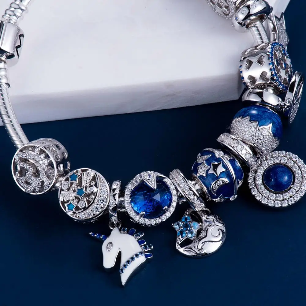 Единорог шар серебряные бусины 925 пробы Подвески fit Браслеты никогда не меняют