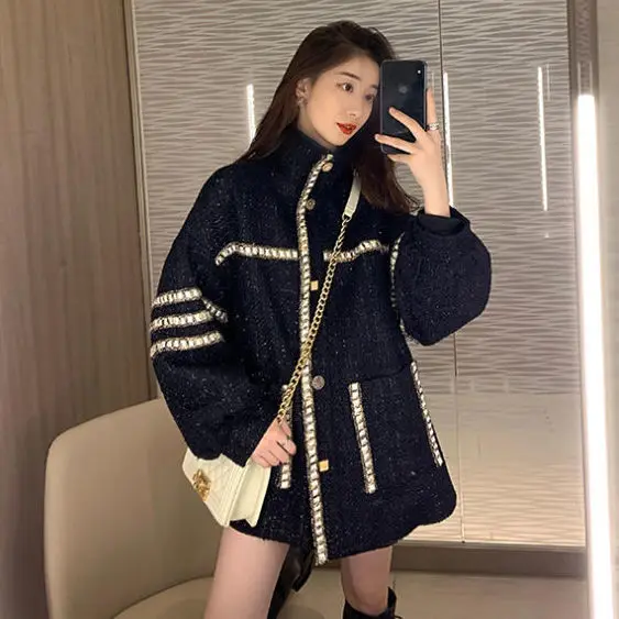 Женское шерстяное пальто-кокон маленькое Свободное пальто в Корейском стиле для