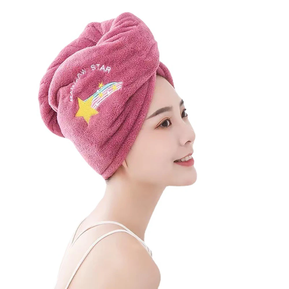 

Cartoon Embroidery Dry Hair Cap Coral Velvet Super Absorbent Headband Wrapped Towel Ladies Dry Hair Towel Shampoo Plain 5011
