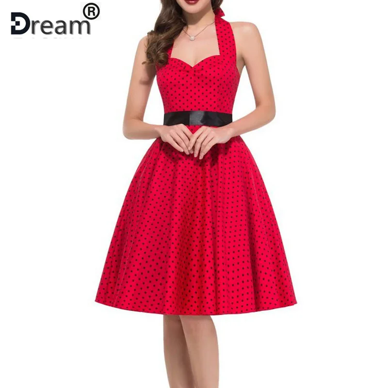 Женское винтажное платье в горошек с широкой юбкой | Женская одежда