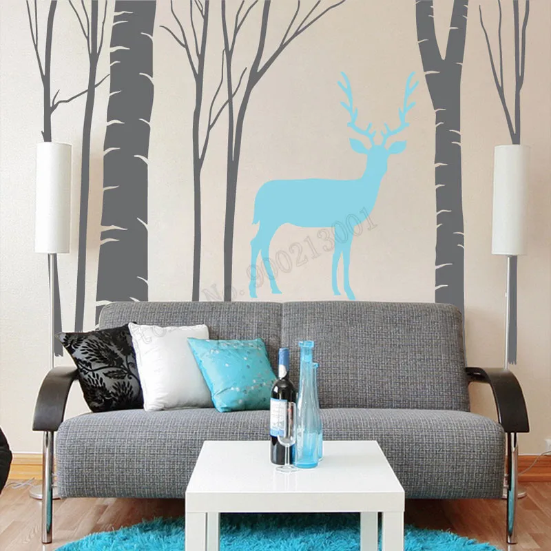 

Room Decoration Birch Tree Forest Deer Wall Sticker Vinyl Art Removeable Poster Beauty Tree Fashion Modern Ornament LY545
