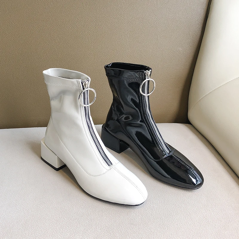 

Oversized 12 boots women shoes ankle boots for women ladies boots shoes woman winter Bright leather front zipper