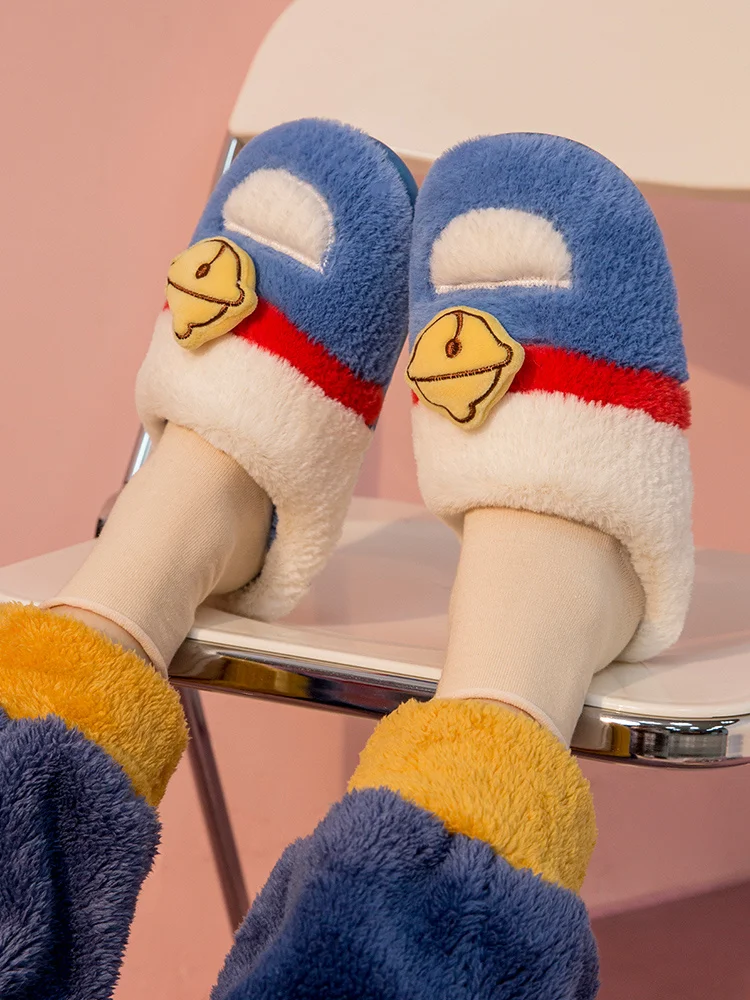 Тапочки женские хлопковые милые плюшевые домашние тапочки с колокольчиком для