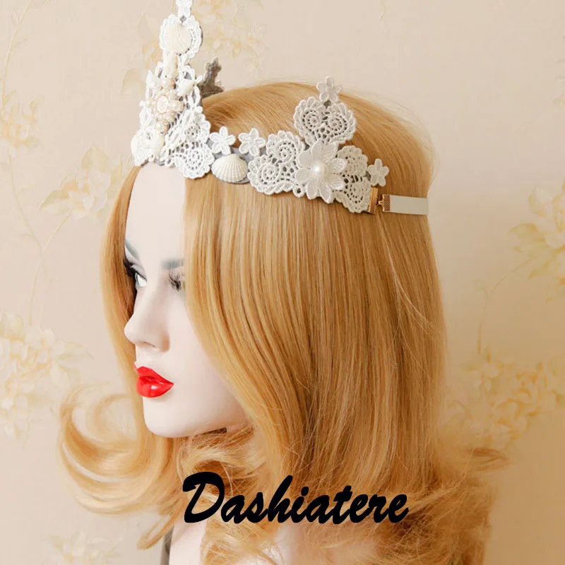 Белая кружевная тиара жемчужная ракушка Корона русалки в стиле барокко